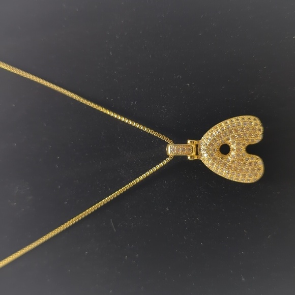 Pendant Bubble Letter Initial "A" Necklace w/Box Chain - Picture 6 of 11